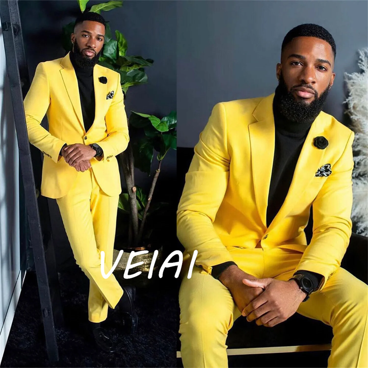 بدلات رجالية صفراء مخصصة بقصة ضيقة واحدة الصدر ملابس رسمية لحفلات الزفاف 2 قطعة Trajes De Boda Para Hombre Completos