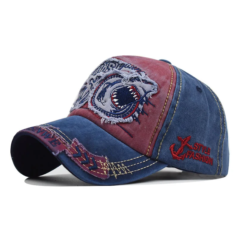 

Vintage Washed Distressed Baseball Cap Golf Dad Hat Shark Baseball Pure Cotton 3D Large Letter Three-Dimensional Embroidery
