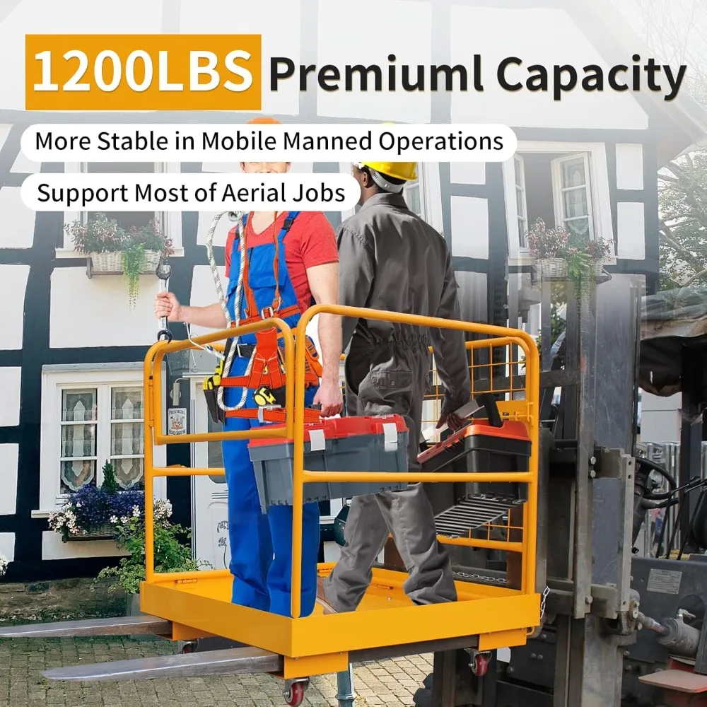 กรงนิรภัยรถยก, ตะกร้ายก 36"x36" นิ้ว, ตะกร้าคนรถยกสําหรับงานหนัก ความจุ 1200LBS พร้อม 4 ล้อ, ชุดนิรภัย