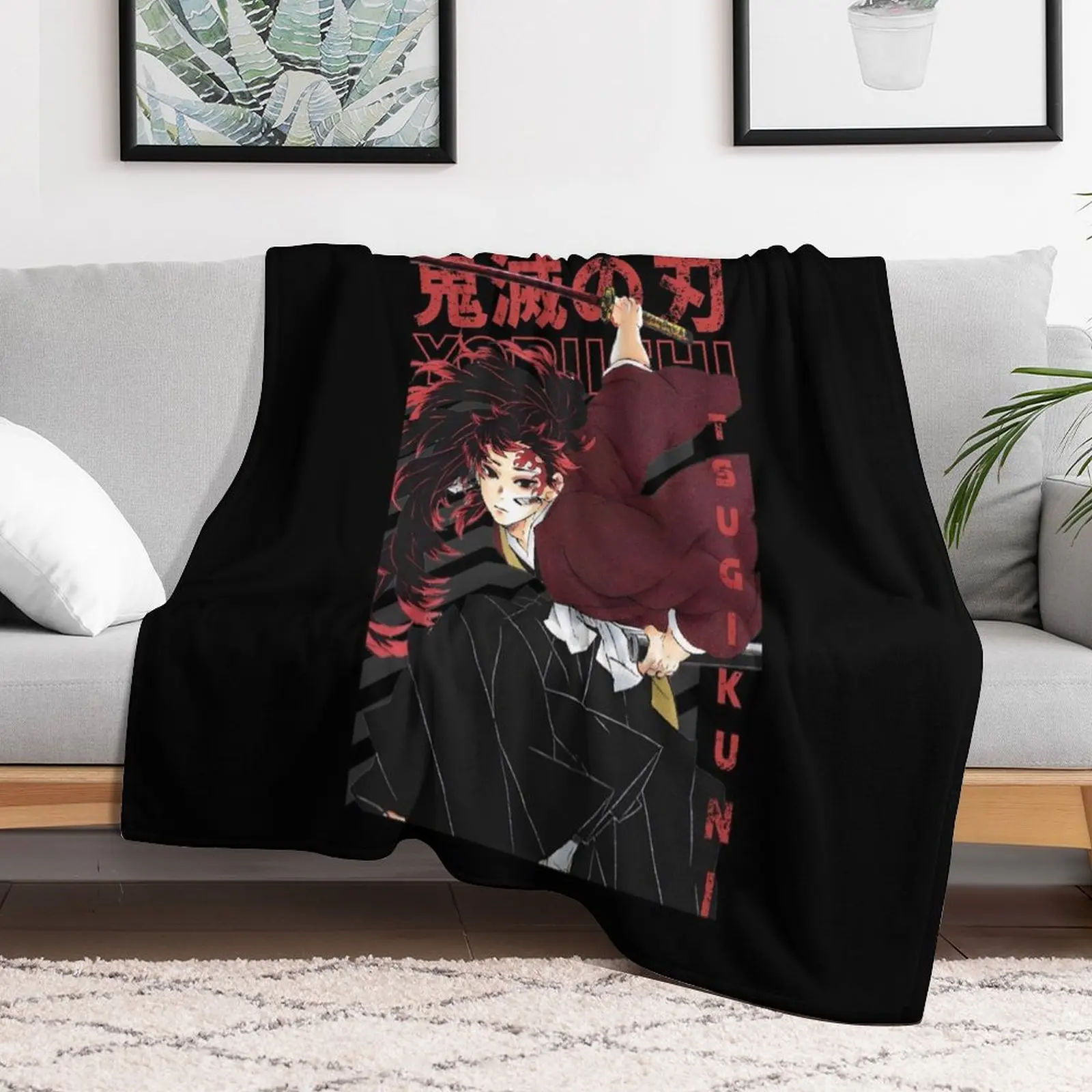 

Yoriichi Tsugikuni Demon Slayer Throw Blanket Bed Fashionable For Decorative Sofa Plaid Blankets