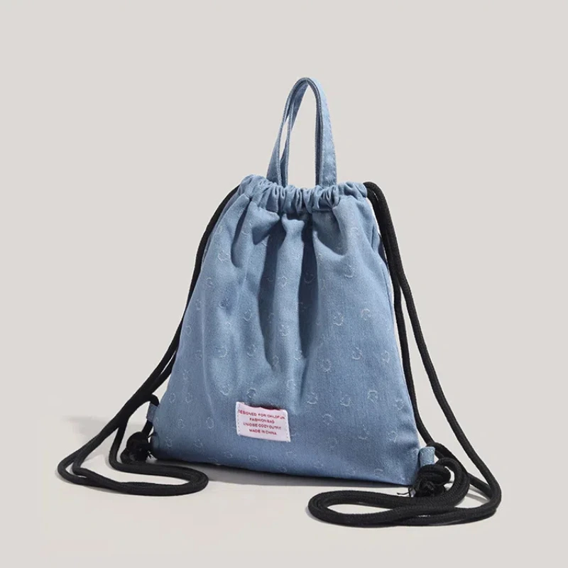 2025 New Denim Backpack Women's Versatile Drawstring Fashion Small Backpack