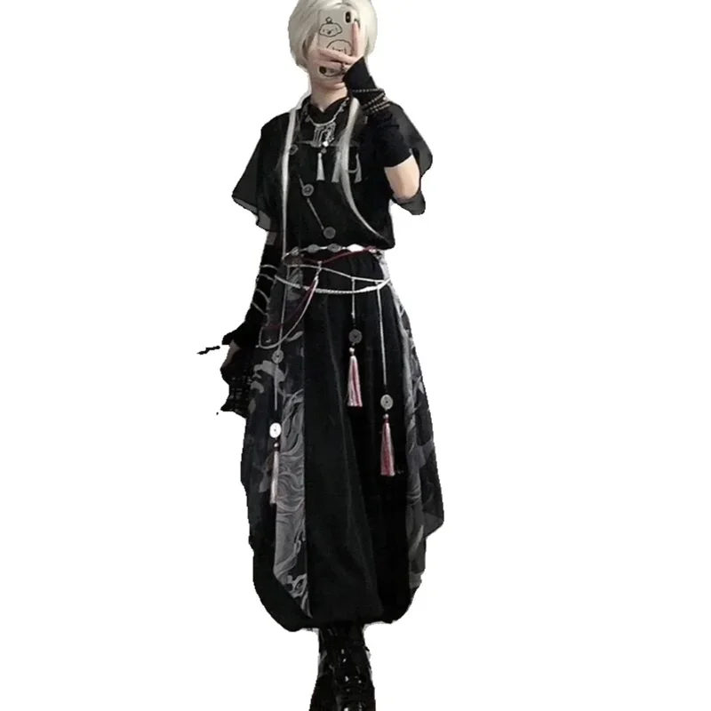 National Style Antiquities Cosplay Suit with Suspenders T-shirt Lantern Pants - Dress And Adornment yj4k