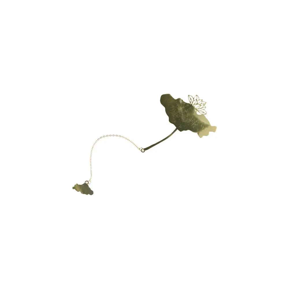 Lotus Leaf Lotus Leaf Vein Metal Bookmark Brass Metal Chinese Style Bookmark Flower Tassel Green Leaf Bookmark School Office