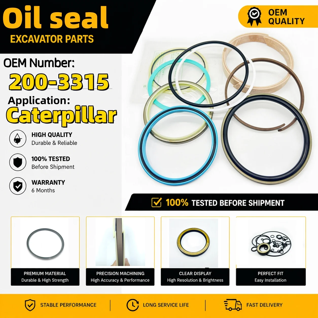 200-3315 2590743 5185133 Hydraulic Seal Kit for Caterpillar 330CD 336D 336D2 336E Large Medium Small Arm Bucket Pump Oil Seal