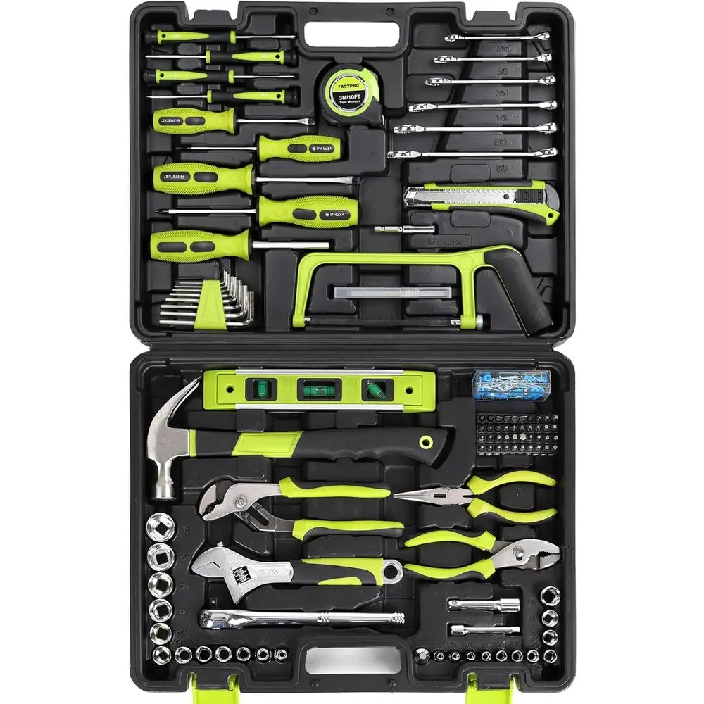 

198-Piece Household Tool Set, Home Repairing Tool Set with Toolbox, SAE Mechanics Hand Tool Kit for DIY, Home Maintenance, Green