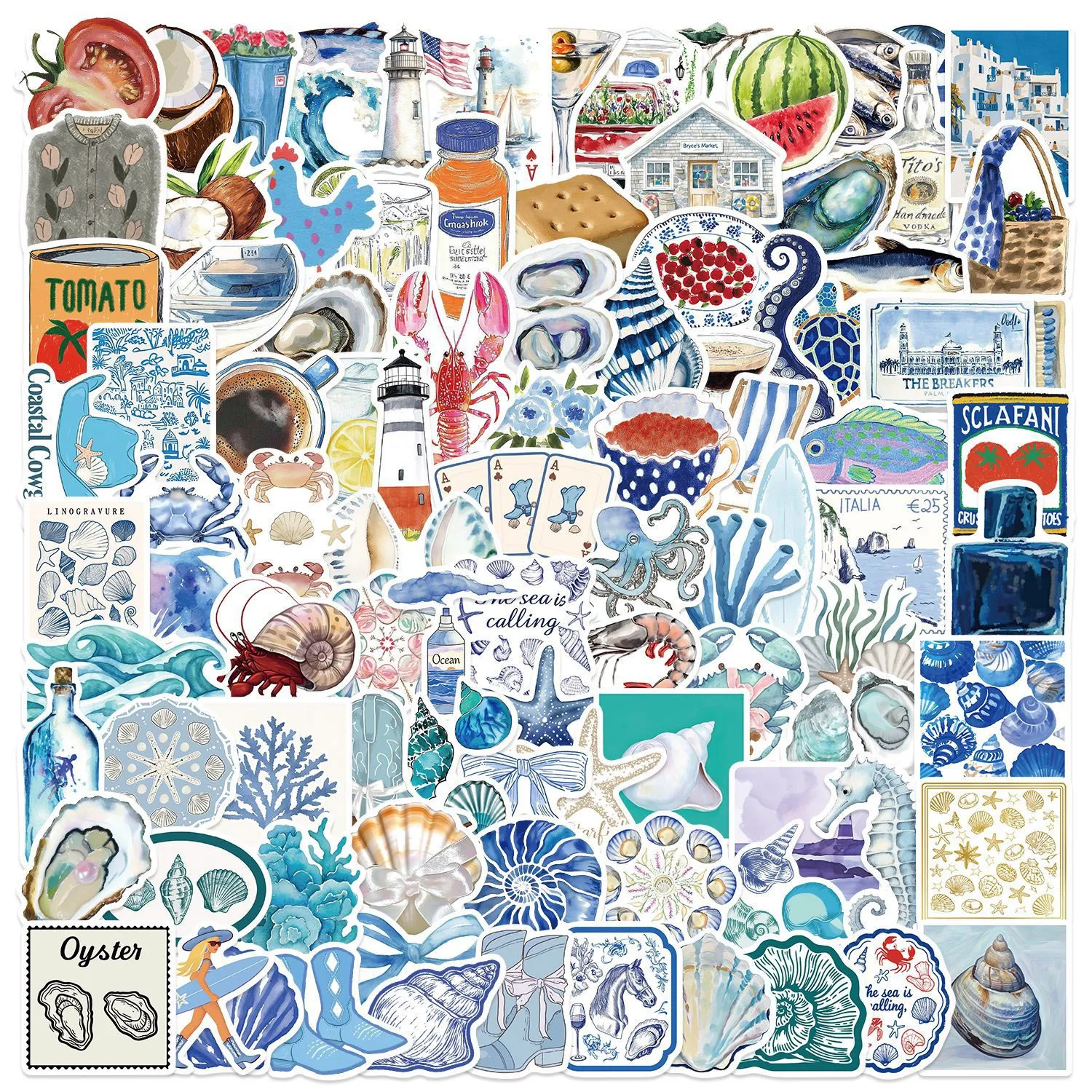 100Pcs Coast Aesthetic Graffiti Open Sea Stickers Decorative Guitar Notebook Suitcase DIY Waterproof Stickers School Supplies