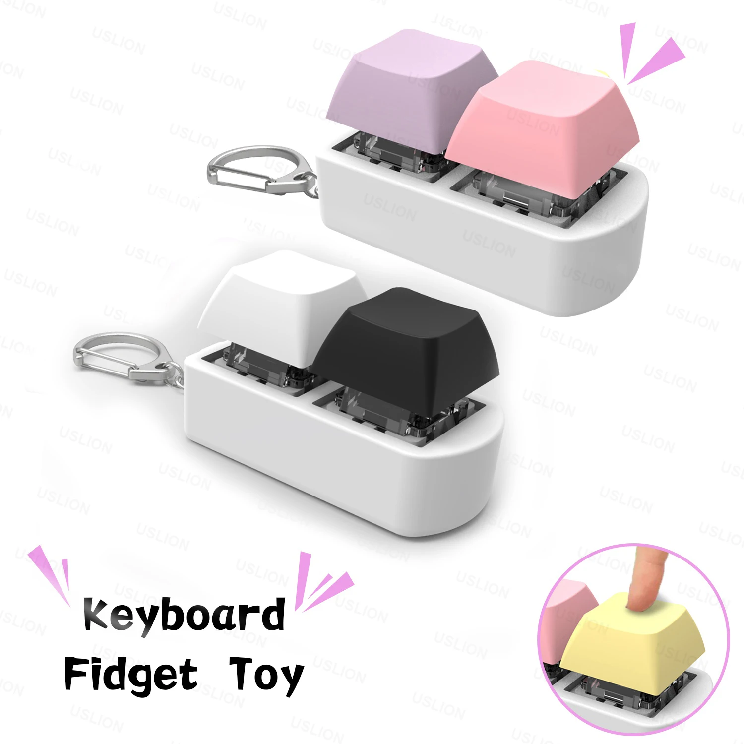 Mini 2 Key Keyboard Caps Toy,Press Stress Relief Fidget Key Caps,Fidget Keychain,Keyboard Keychain Toys,Finger Keyboard Key Toy