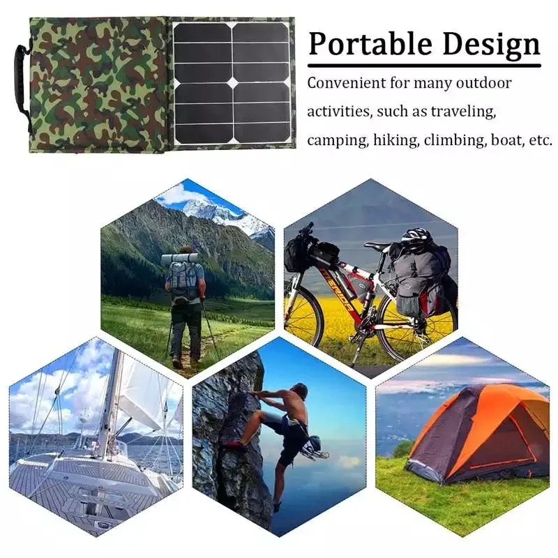 100W Foldable Solar Panel Charger 5V USB Output Plate Safe Charge Cell Solar Charger for Phone Home Outdoor Camp Backup Power
