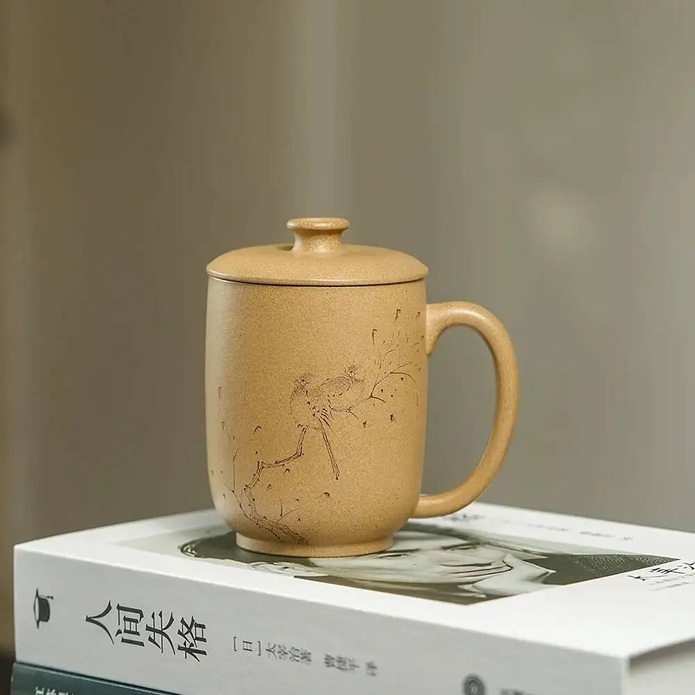 

Yihu Chun High-End Yixing Purple Clay Cup, Handmade By A Famous Artist, Office Cover Cup Made From Original Mineral Clay, Tianyu