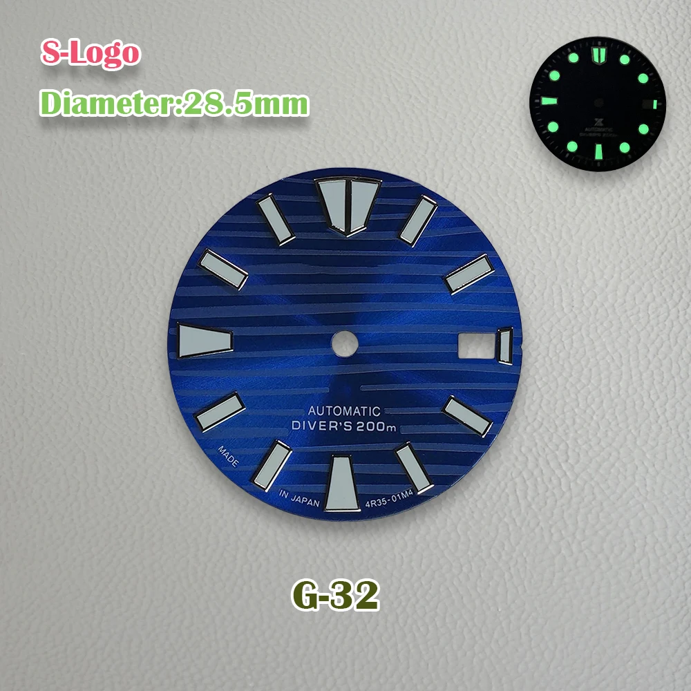 28.5mm s logotipo nh35 dial skx007 mod dial adequado para movimento nh35/nh36 c3 verde luminoso fit3/3.8/4.2 horas acessórios de relógio