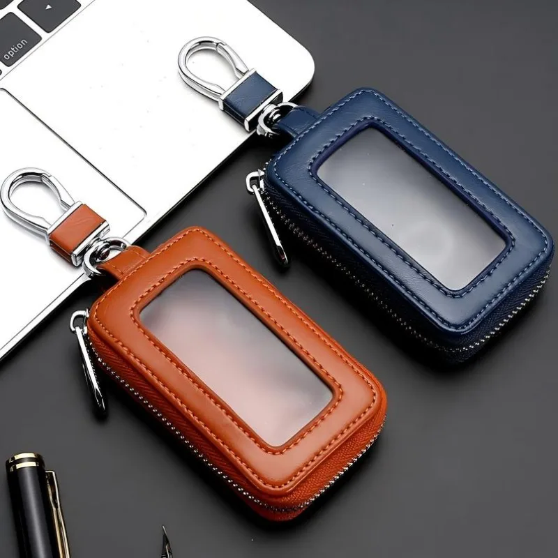 

Zipper Leather Key Holder Bag, Transparent Window Mini Coin Purse Universal Car Key Pouch for Men & Women
