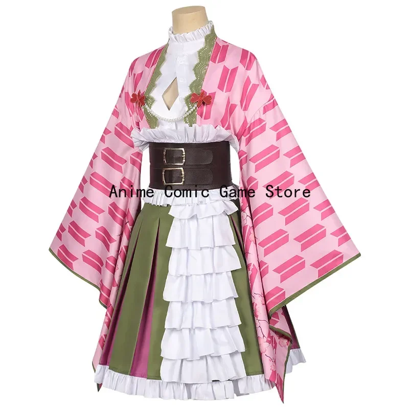 In Stock S-XXL Kanroji Mitsuri Cosplay Costume Wig Anime Demon 5th Anniversary Kimono Dress Halloween Party Outfits for Women