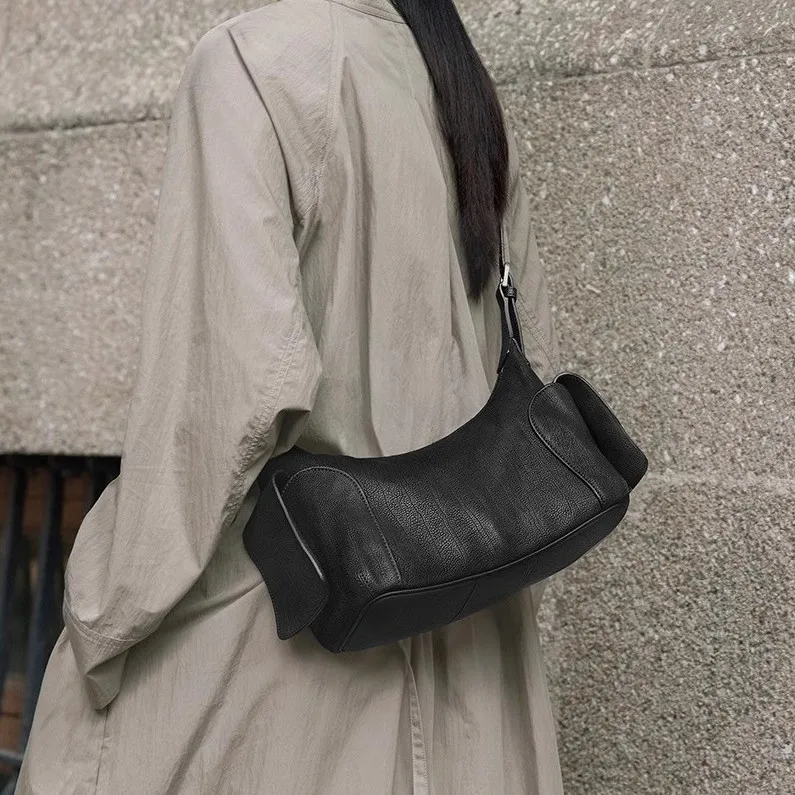 Bolso de hombro tipo bandolera informal con forma de tostada, bolso de viaje para mujer, estilo vintage suave, espacioso y minimalista
