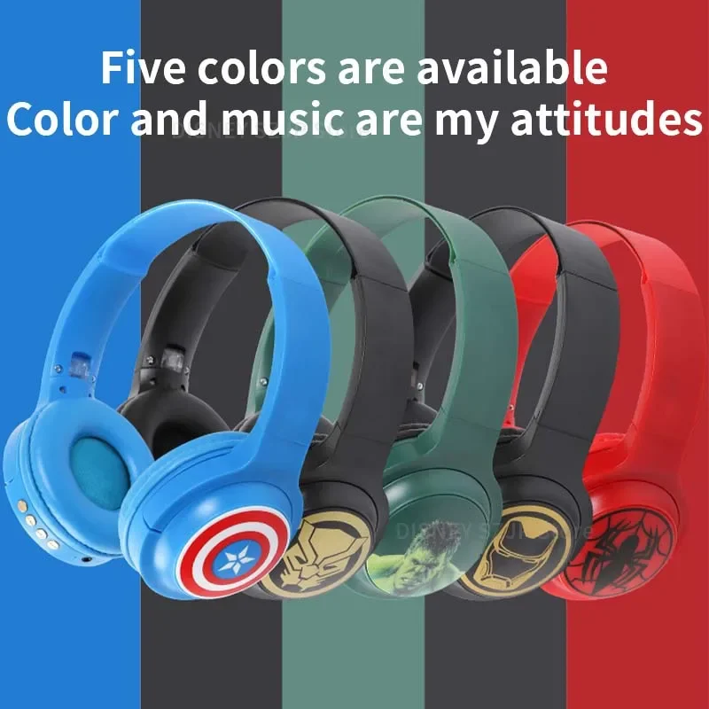 Disney Marvel Wireless Bluetooth Headphones HIFI Surround Sound Foldable Laptop Headsets with Mic for Kids Anime Cartoon