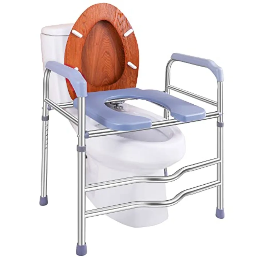 

Raised Toilet Seat with Handles for Seniors Adjustable Height Support up to 400lbs Designed for Elderly Pregnant Individuals an