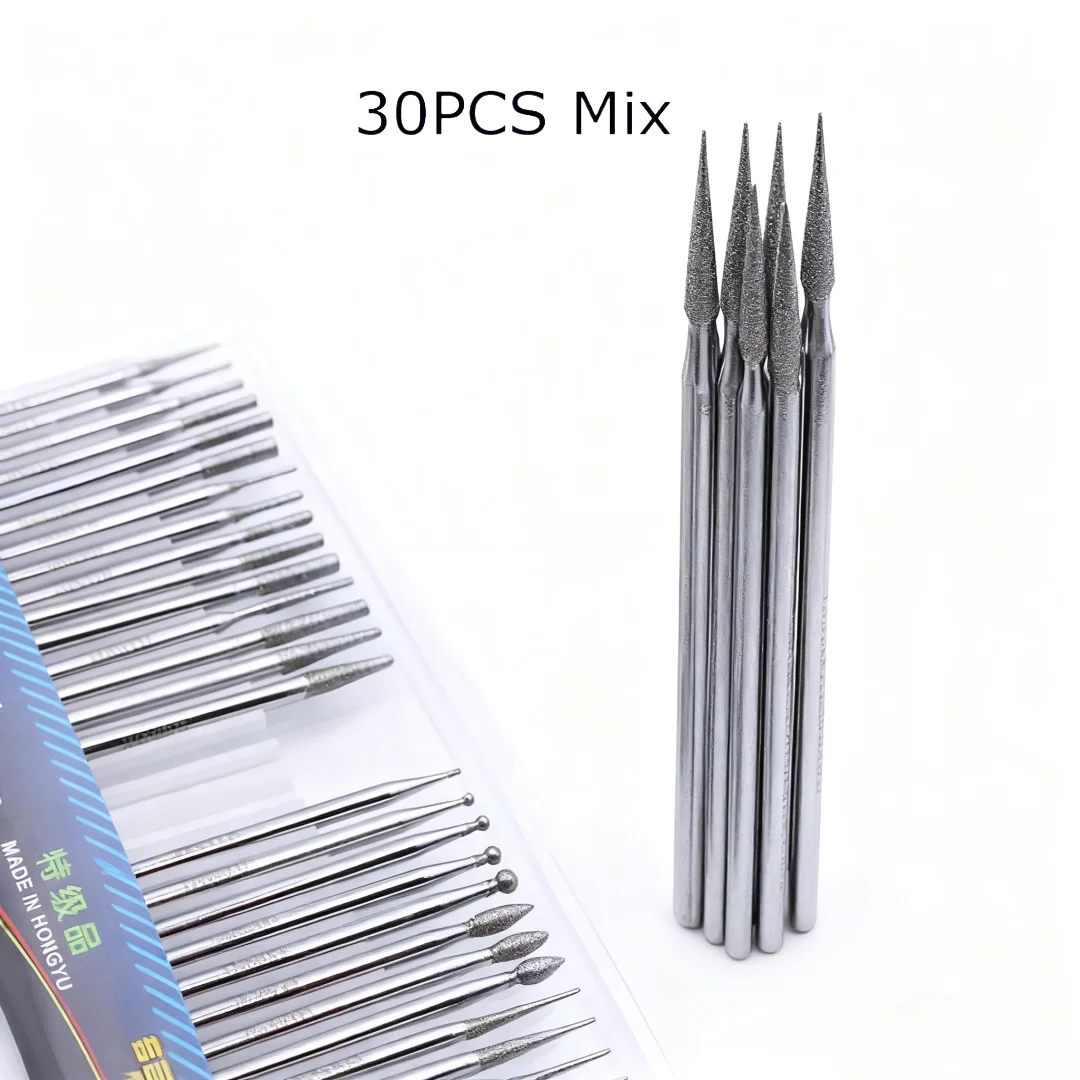 

30 шт., наконечники Bm, шлифовальные заусенцы для резьбы, 30/a/b/c/p/r для полировки металла, нефрита, хвостовик 3/2,34 мм
