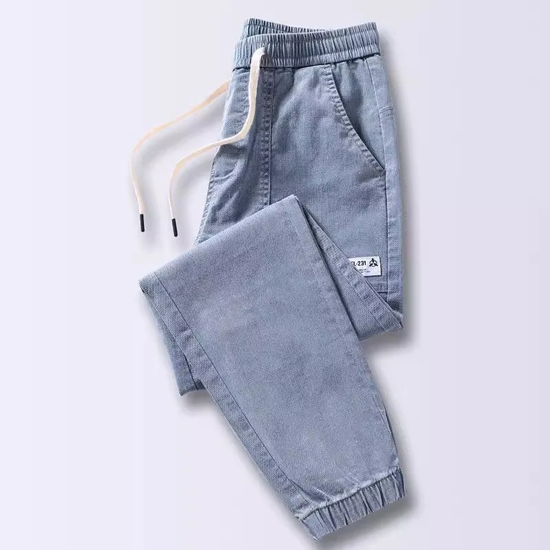 Loose Fit Men's Denim Jeans Autumn Winter New Style Casual Workwear Trousers Elastic Waist mid Waist Four Seasons Wear Resistant