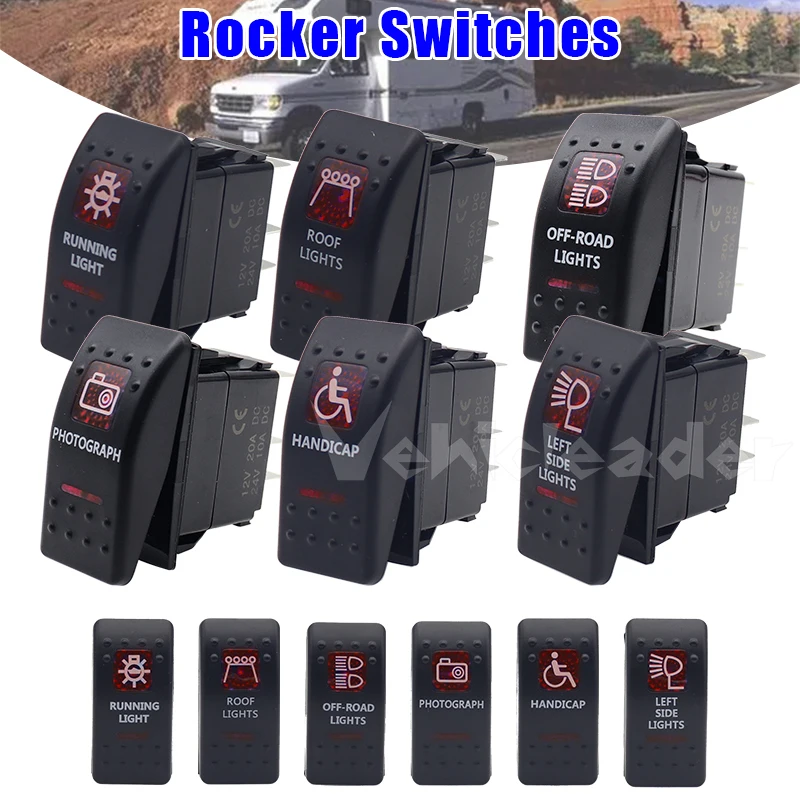 12V/24V Car Boat Caravan Rocker Switches Waterproof Double Red LED Lamp Bar ABS Plastic Shell for Car Boat SIDE LIGHTS