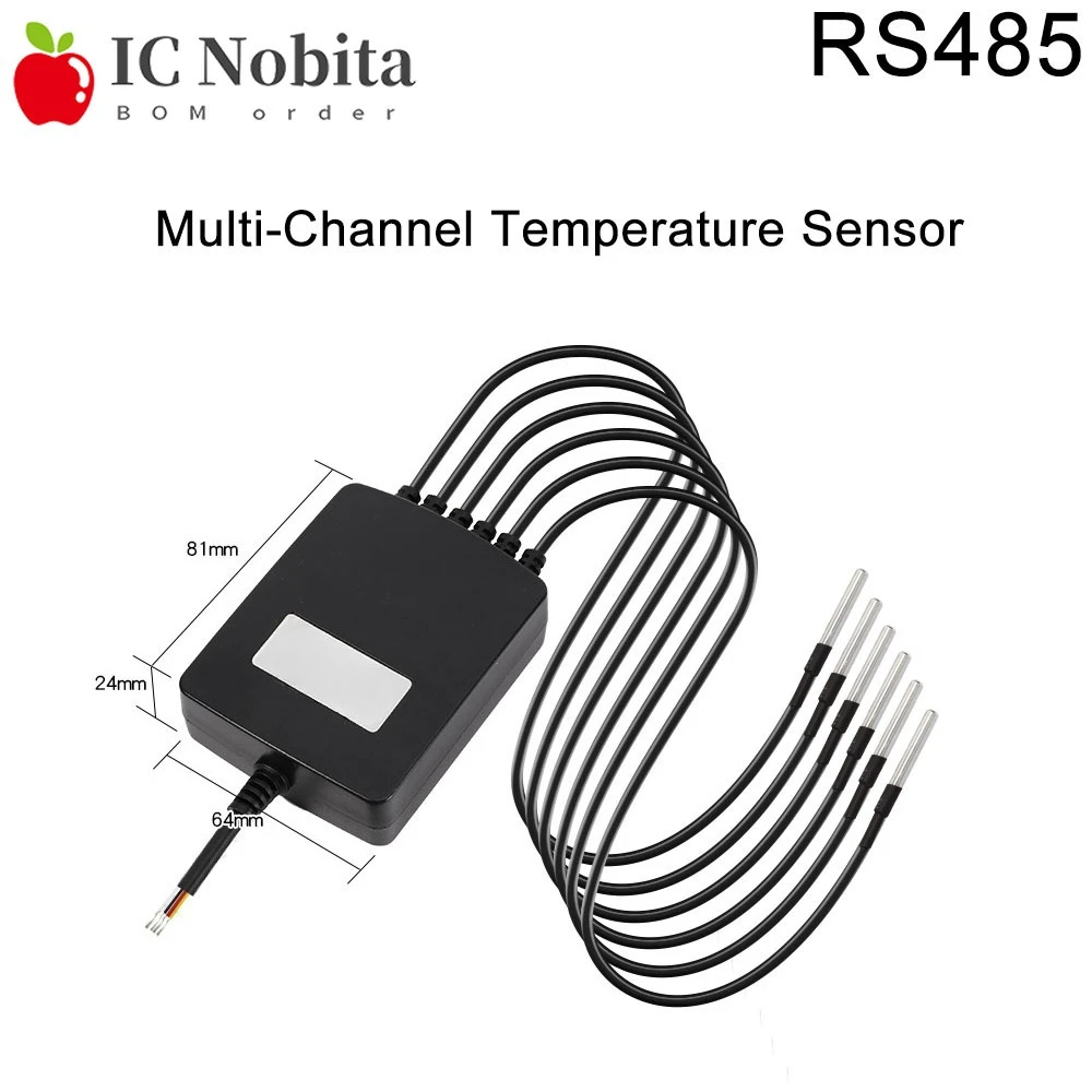 1PCS RS485 Multi-Channel Temperature Acquisition Module Digital Sensor with DS18B20 Probe Transmitter