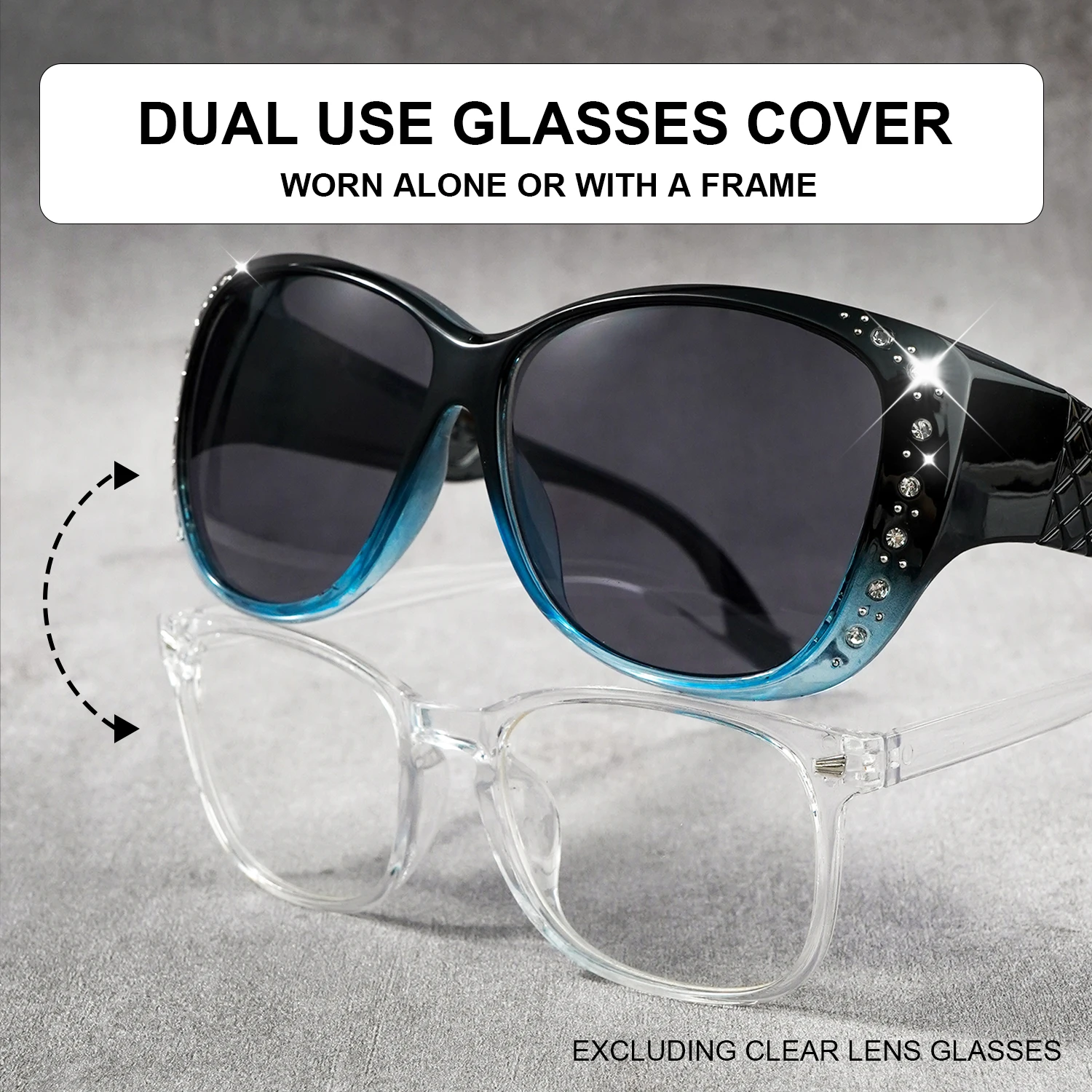 Rhinestone Fit Over Glasses Sunglasses Fashion Sun Glasses Fit Over GlitteringOversized Leopard Square Glasses