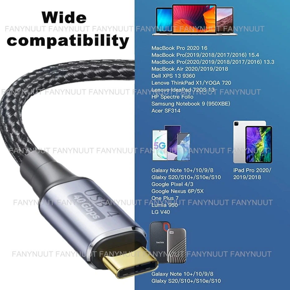 كابل USB4 USB C 40Gbps 8K كابل يدعم البيانات كابل شحن سريع 8K فيديو لأجهزة MacBooks Hubs E-Gpu iPhone15 Pro USB4.0 كابل #6