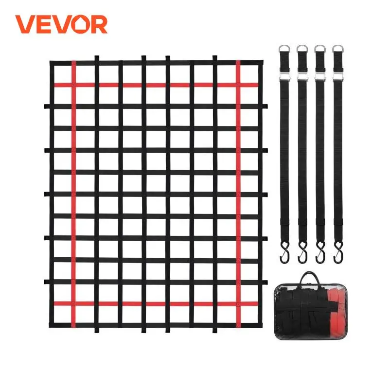 VEVOR Car Trunk Rooftop Net Mesh Cargo Net with 4 Adjustable Straps & S-Hooks Trailer Dumpster Extend Mesh Covers for SUV Jeep