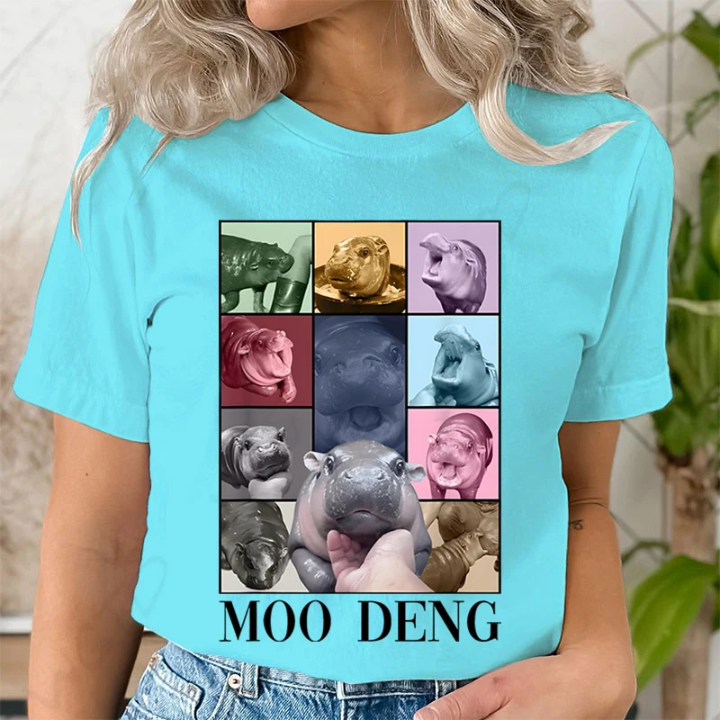 Round Neck Girls Clothing in My Moo Deng Era Moo Deng Lover T-Shirt Funny Cute Animal Shirt Gift for Hippo Lover Woman T-shirts