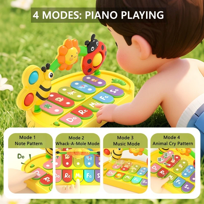 Baby-Musikinstrument-Spielzeug für 0–3 Jahre alte Kleinkinder, buntes Insektenblumen-Musikklavier mit Licht, Spielzeug für die frühe Bildung, Geschenke