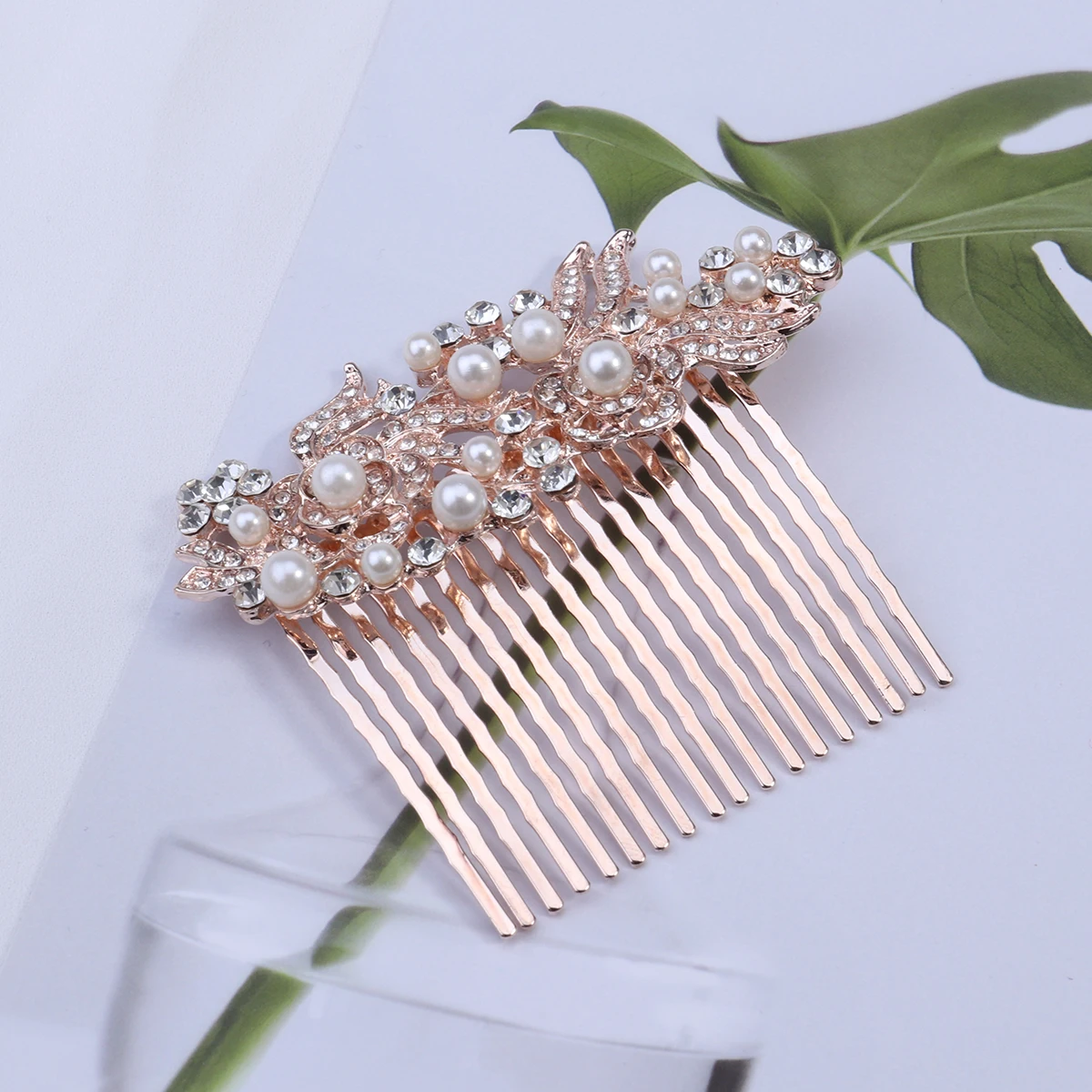 

Rose Gold Hair Comb Elegant Pearl Accessories Women Wedding Bridal Rhinestones Clips Durable Alloy Side Combs Hairstyle Charm