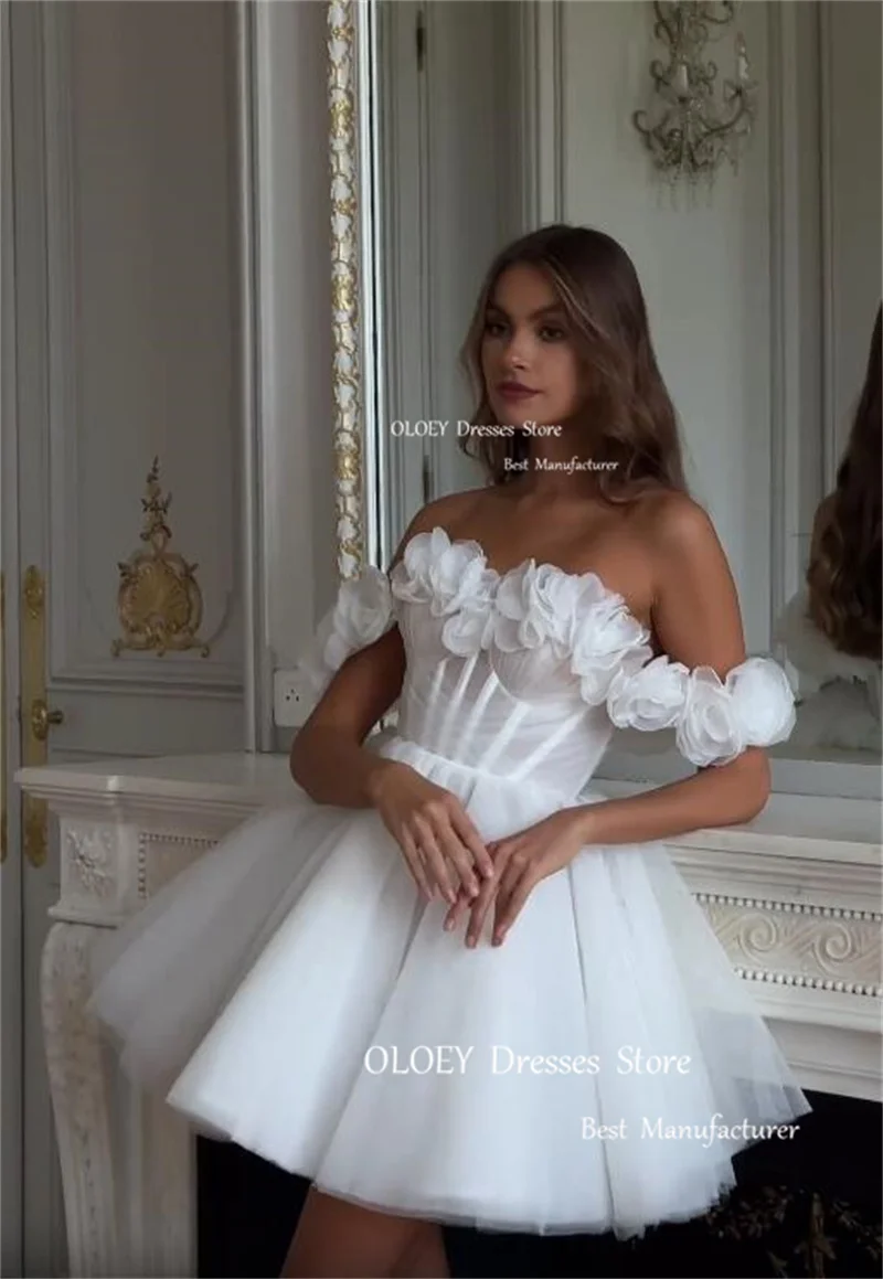 OLOEY Mini abiti da sposa corti con spalle scoperte fiori 3D Organza giardino abito da sposa principessa carino adorabili abiti da ballo