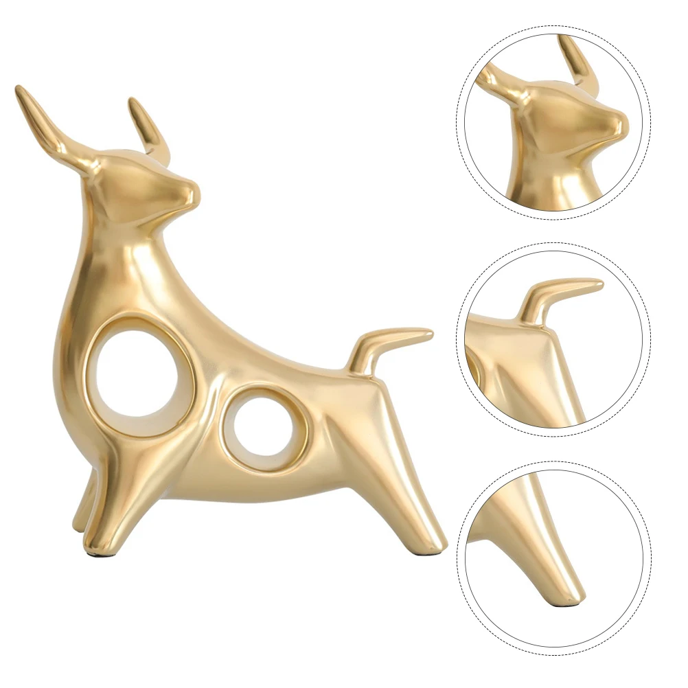 

White Pottery Desktop Cow Statue Cattle Ornament Home Office Decor Chinese Zodiac Animal Craft Tabletop Adornment Cow Desktop