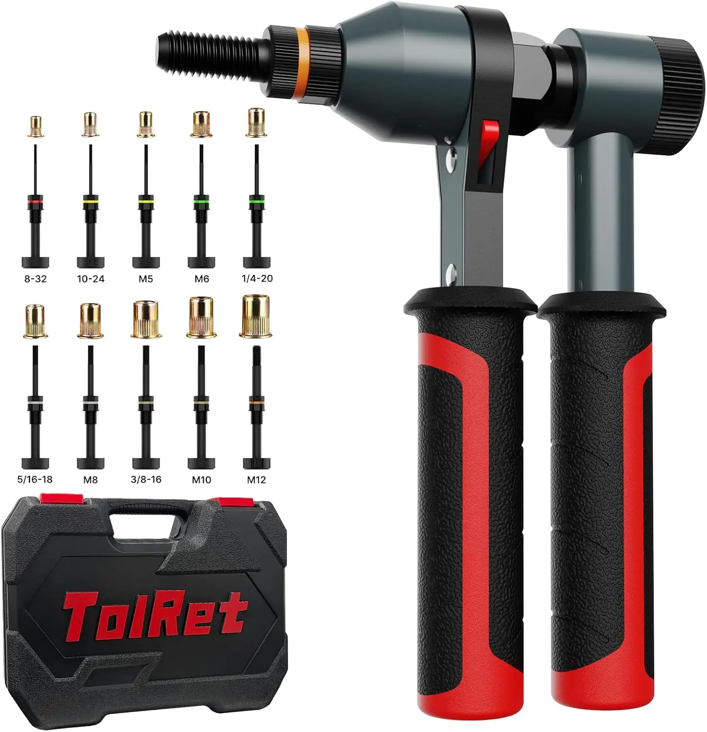 

Professional Rivet Nut Tool Kit with Ratchet, 10 Mandrels & 100 Nuts Assortment, Rugged Case Included