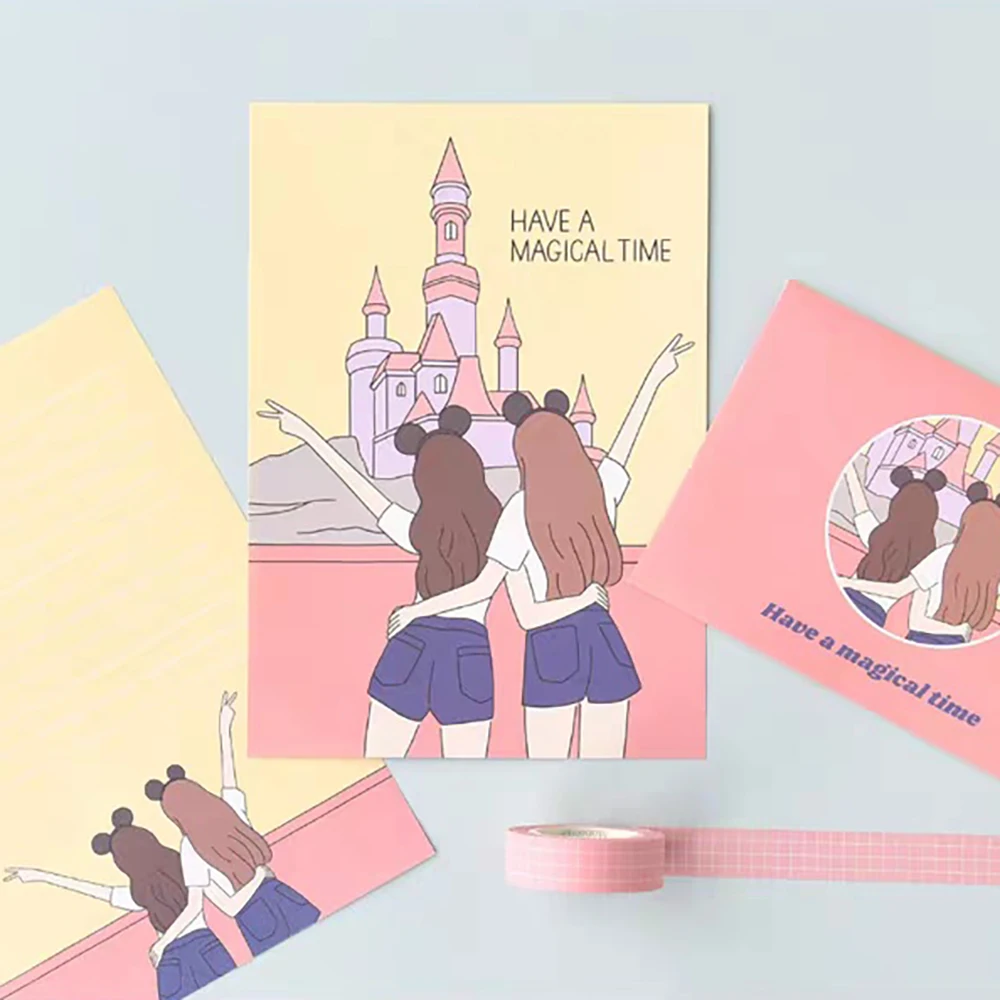 Cute Envelope Set (Envelope * 4+Letter Paper* 8), Cartoon Girl illustration, Best Friend Blessing Gift