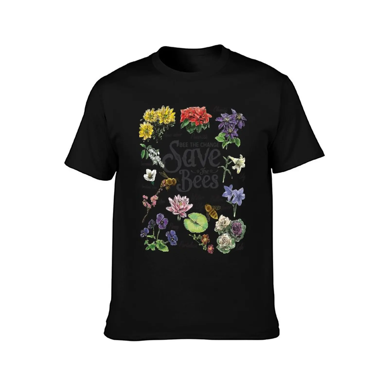 Save The Bees Flowers Honey Bee Decline Clipart T-Shirt, Summer Casual Cotton Tee, Oversized Streetwear Tops, Unisex Men Women