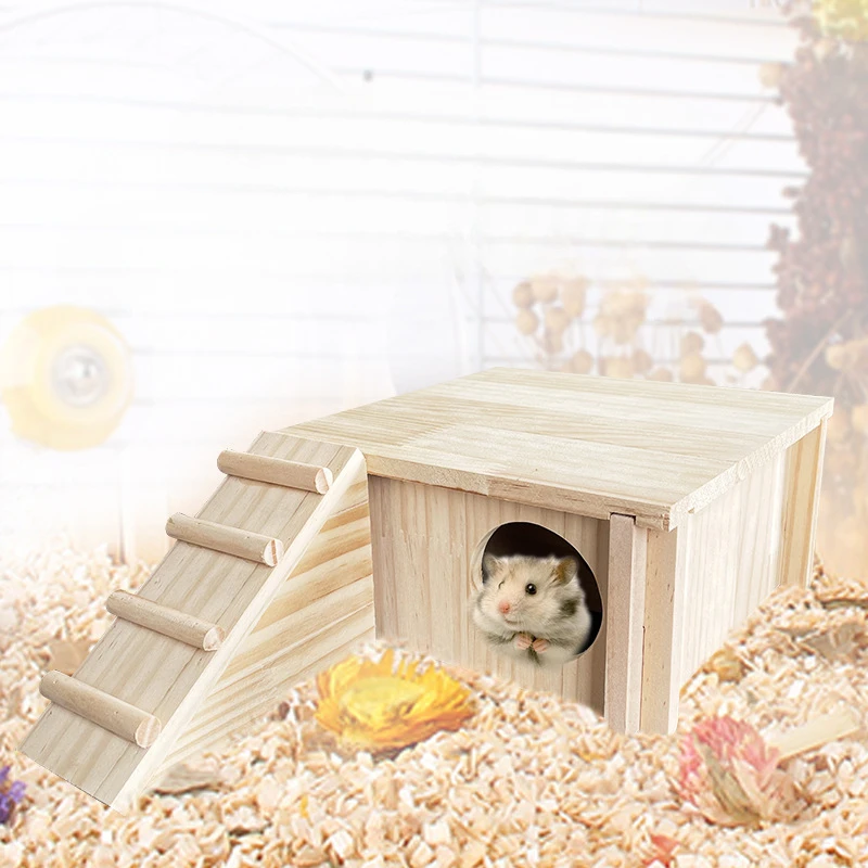 Hamster Two Bedroom Indoor House Maze Multi Grid Solid Wood Fun Toy Decoration Supplies Golden Wire Bear Landscape Shelter