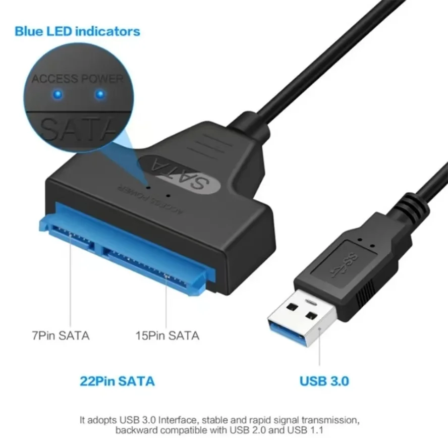 Kabel USB 3.0 2.0 SATA 3 Adapter Sata na USB 3.0 do 6 Gb/s Obsługa 2,5-calowego zewnętrznego dysku twardego HDD SSD 22-pinowy kabel Sata III