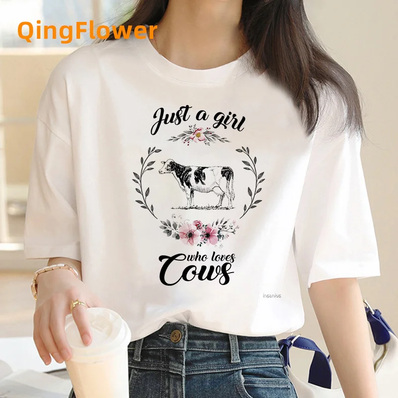 Cow Print t shirt women Y2K t shirt girl 2000s manga funny clothes