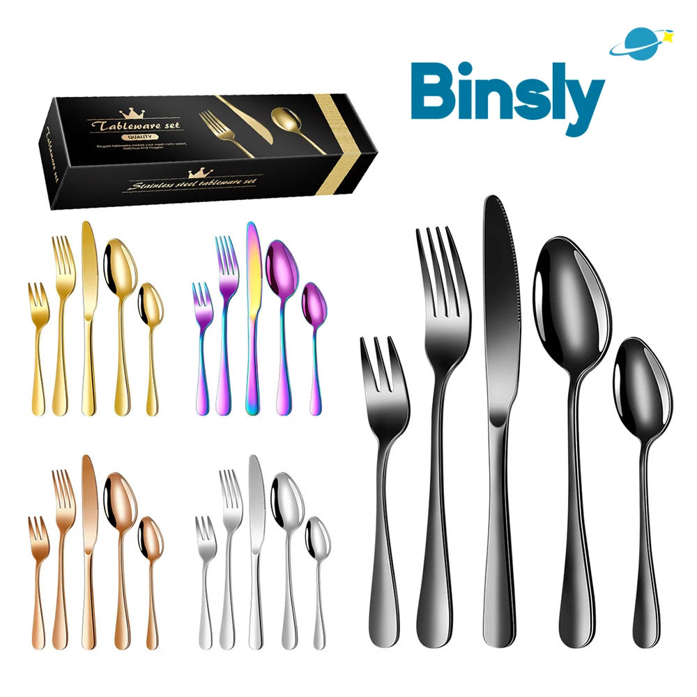 

Набор столовых приборов из нержавеющей стали на 4 человека, современный роскошный набор металлических столовых приборов, 20 шт., посуда, вилка, нож, ложка, набор для ужина, кухни
