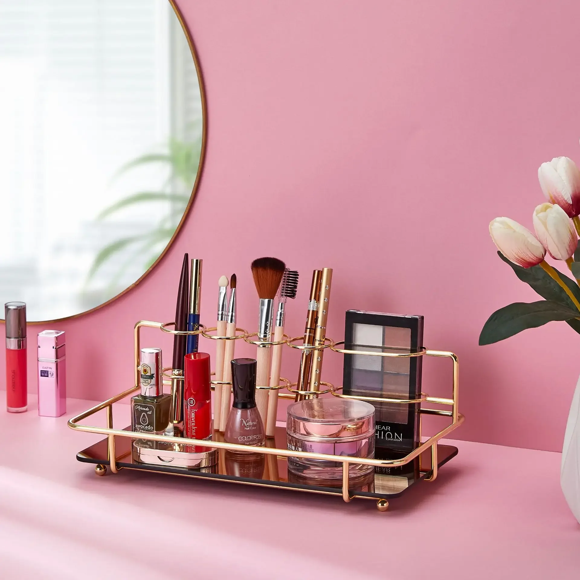 

Household desktop lipstick eyebrow pencil storage rack, light luxury cosmetics shelf