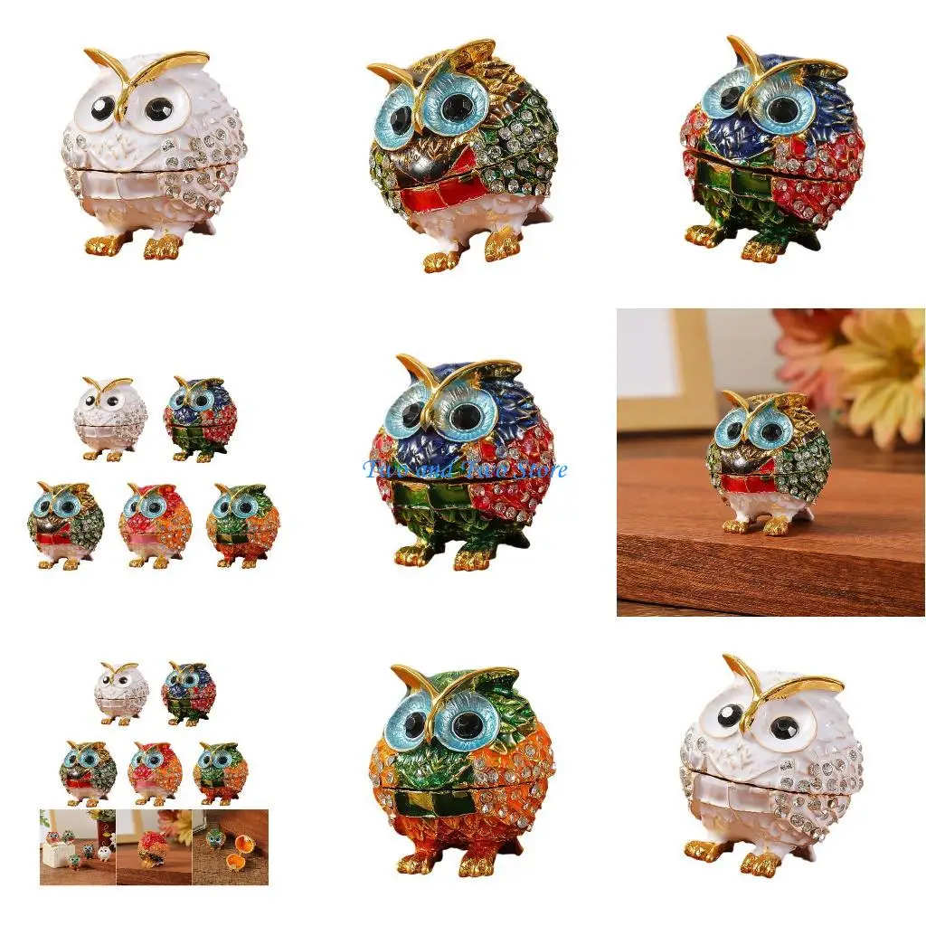 

HX6F Stylish Owl Jewelry Storage Box Gemstones Embellished Alloy Construction