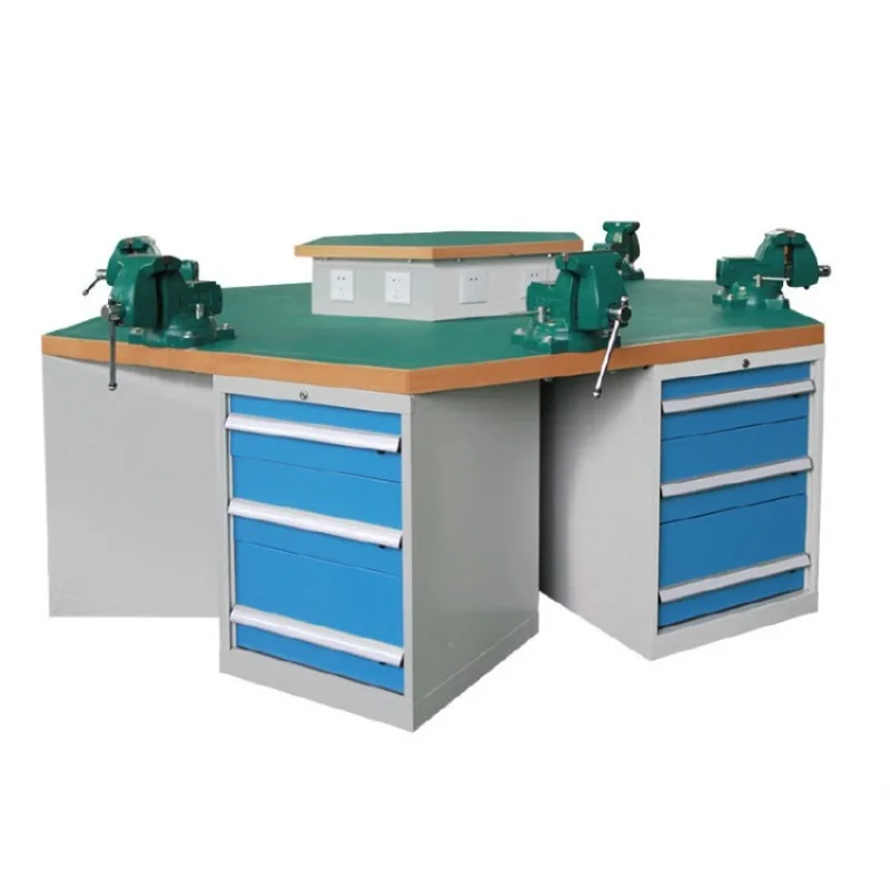 Multi-station hexagonal tool table with vice workshop hexagonal training operation