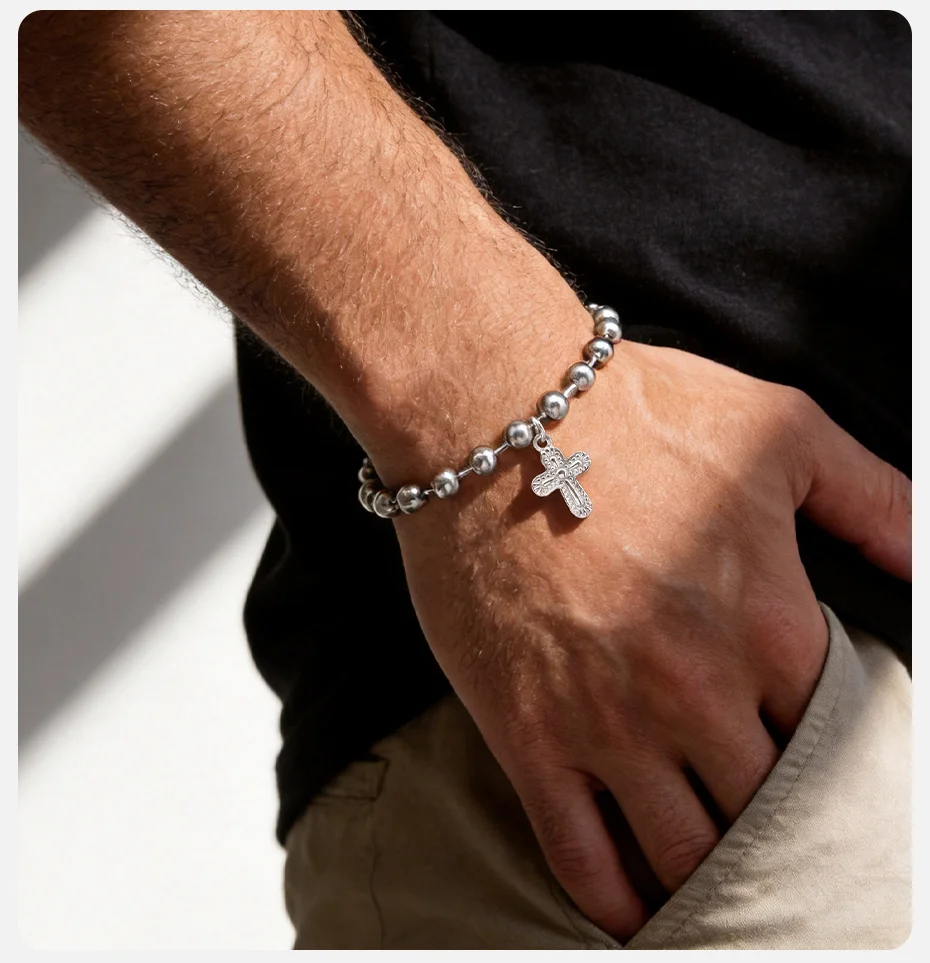 Vnox Edelstahl-Kreuzarmband für Herren, verstellbare Kette 19-24 cm, christlicher Schmuck, Punk-Gothic-Street-Style-Geschenk für Ihn – Detail 3