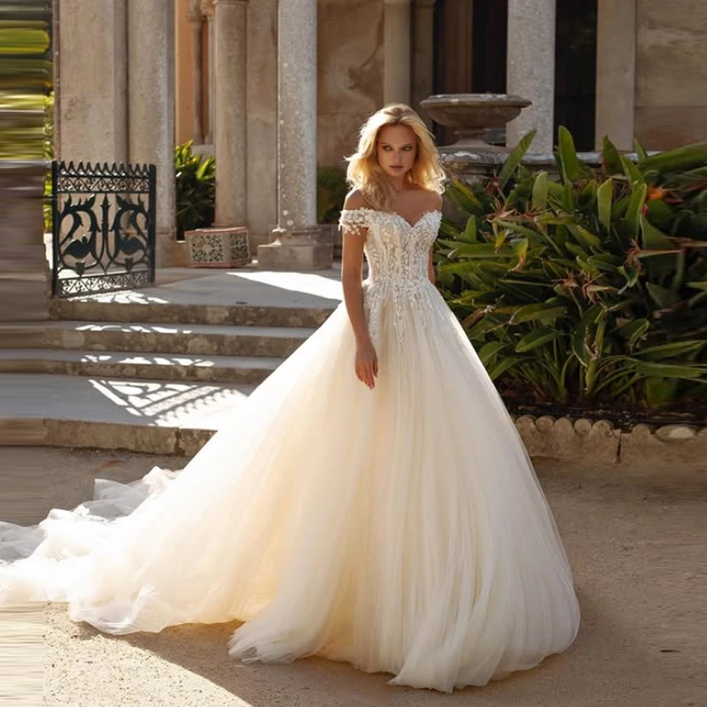 

2025 Off Shoulder Women's Wedding Dresses Elegant Sleeveless A-Line Bridal Gowns Engagement Banquet Robes De Mariée Customized