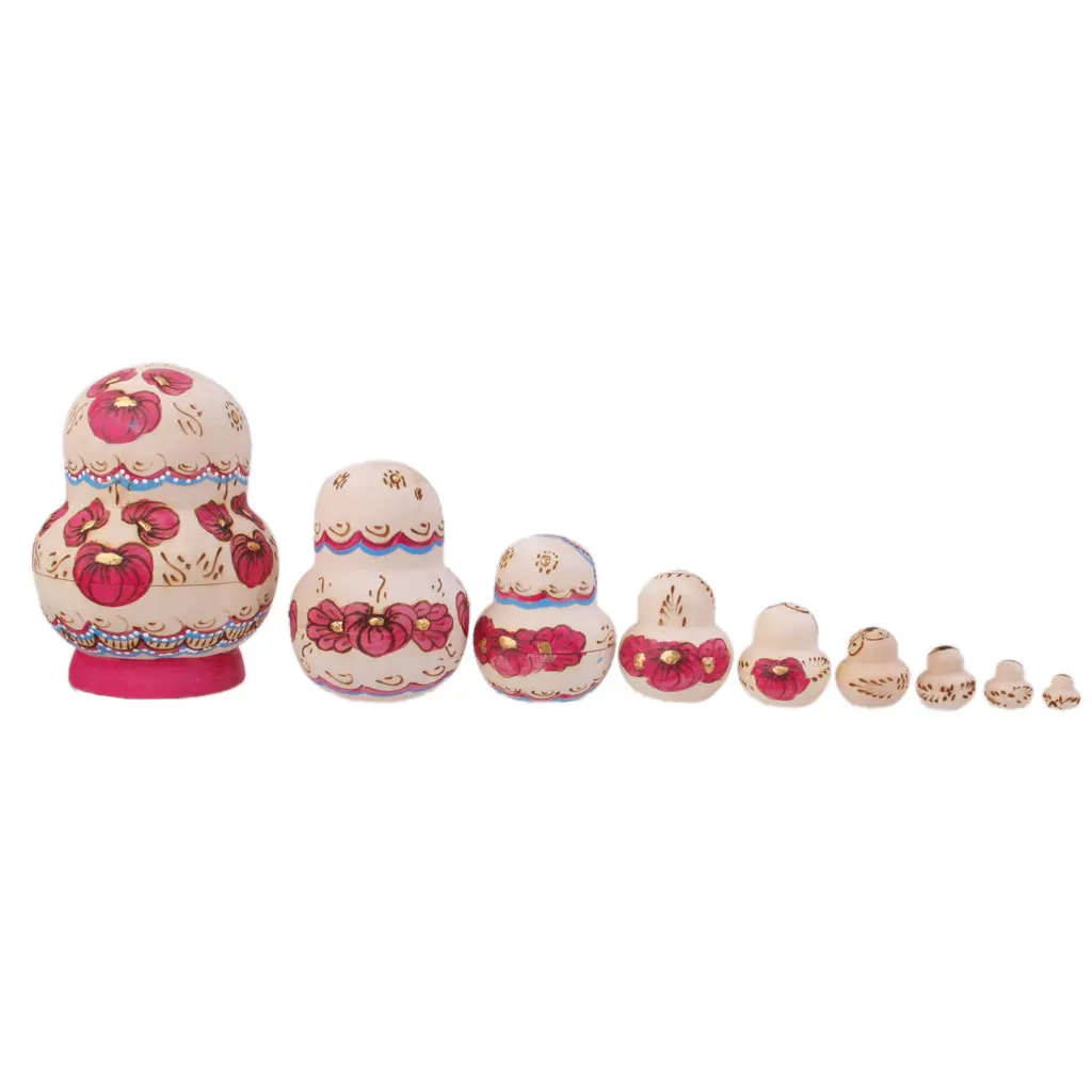 Muñeca apilable rusa hecha a mano, muñecas de anidación Matryoshka fucsia, 10 piezas