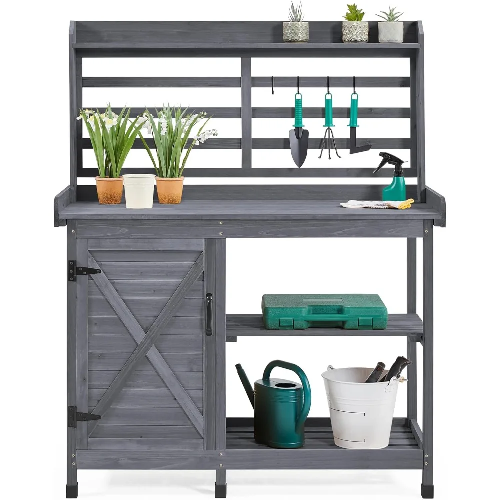 Outdoor Potting Bench,  Storage Cabinet Shelf & Planting Working Console Gray18