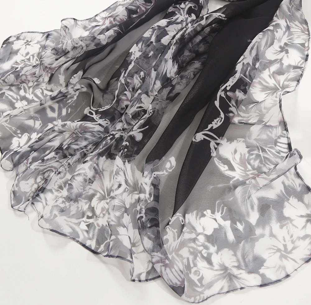 Damski cienki jedwabny szalik Symulacja Wszechstronna stopniowa zmiana Ochrona przed słońcem Gardenia Georgette Elegancki trend w modzie