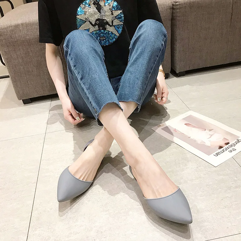 Classic Designer Low-heel Shoes Woman Pointed Toe Candy Color Pumps Shallow Mouth Summer Mules Shoes Sandals Waterproof Non-slip