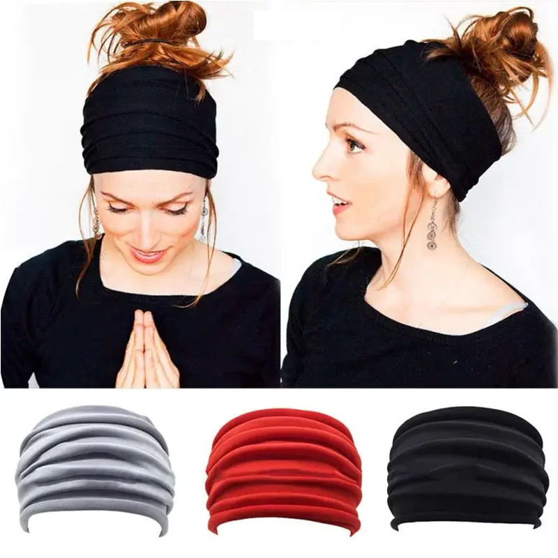 Women's wide edge solid color non-slip soft elastic headband Yoga running exercise Gym headband anti-perspirant cotton hea