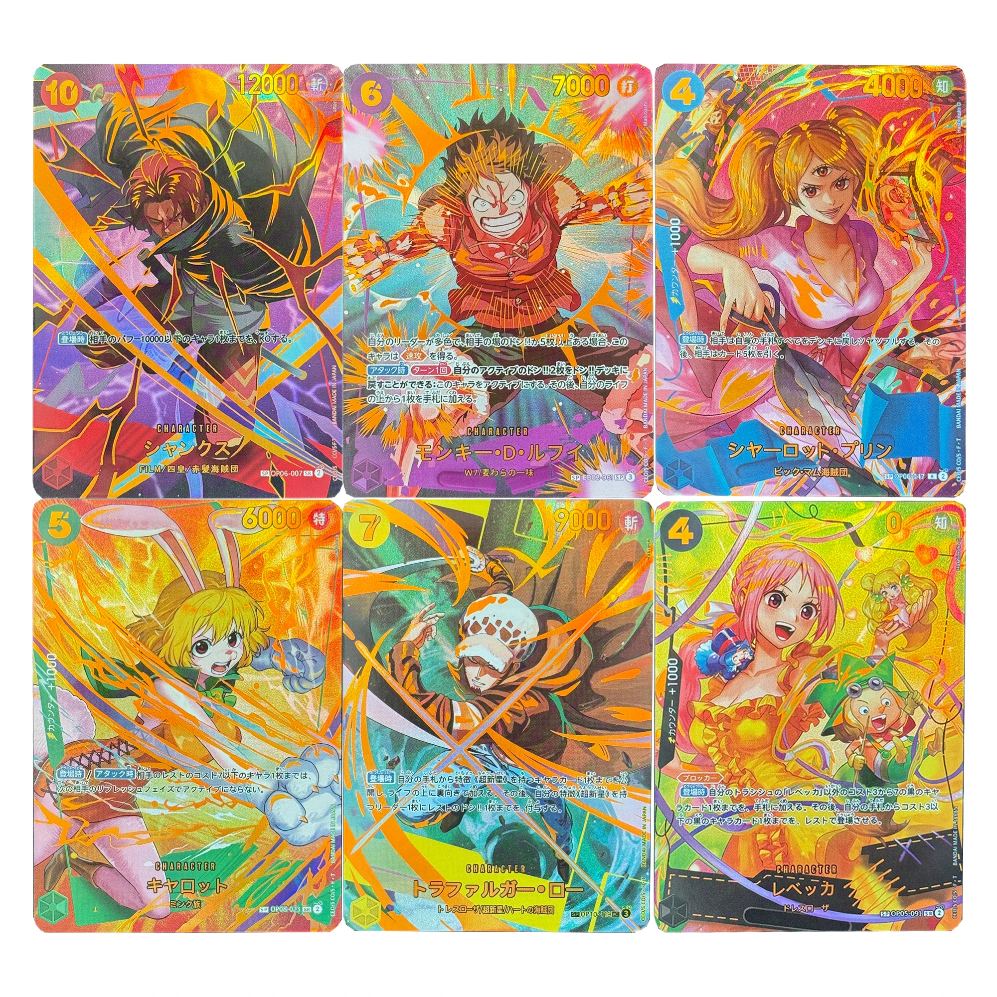 

6Pcs/set Diy Self Made One Piece Sp Shanks Luffy Collection Card Refraction Color Flash Opcg Sec Law Anime Card Gift Toy