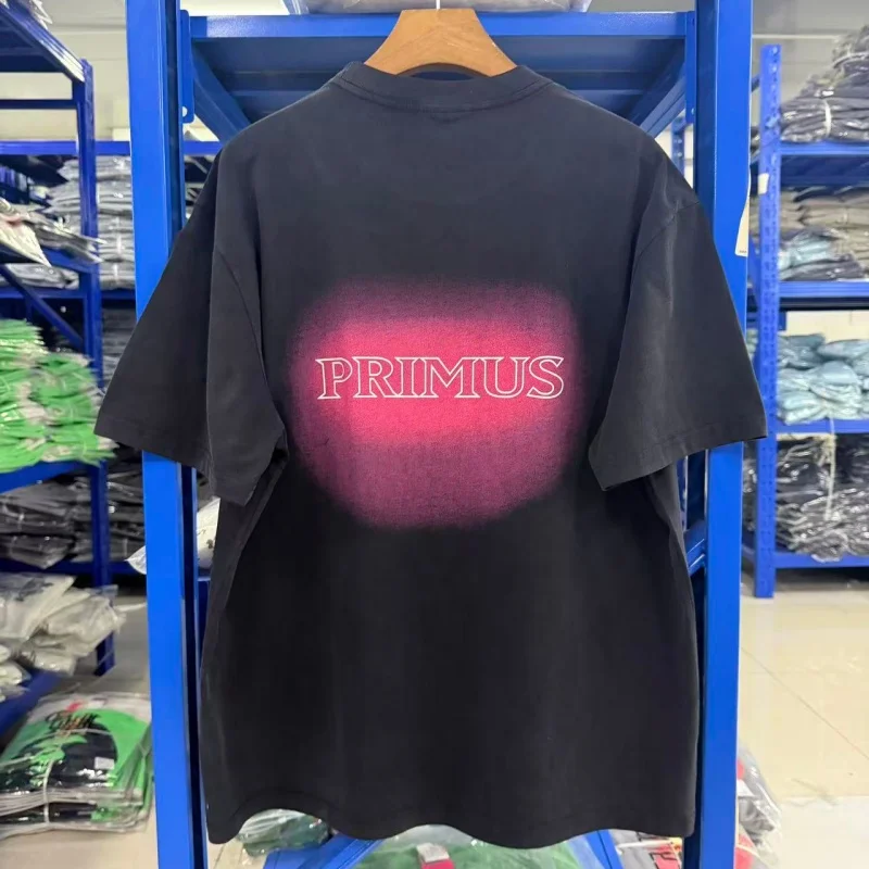 Men Oversized Black Faded Alien Print T-Shirt Casual Hip Hop Tee